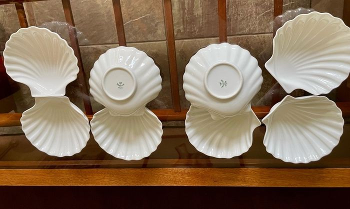 8 Vintage French White Porcelain Scallop Shell Dishes CNP France