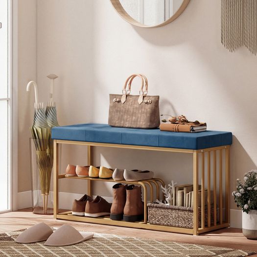 Velvet Bench and Shoe Storage