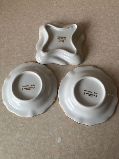 Limoges France 0porcelainTrinket Dish & 2 Limoges Ashtrays
