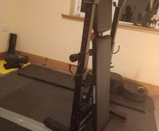 Bench, Barbell, Weights package.
