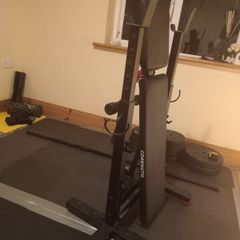 Bench, Barbell, Weights package.