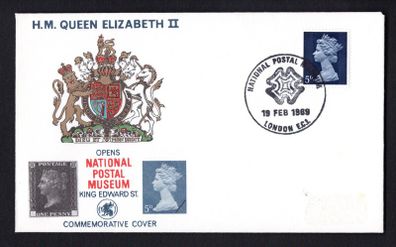 1969 Great Britain Cover noting HM Queen Elizabeth II opening National Postal Museum on 19 February 1869
