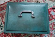 Vintage green metal cash box with key
