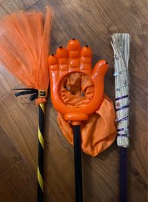 Halloween Witch brooms and monster hand