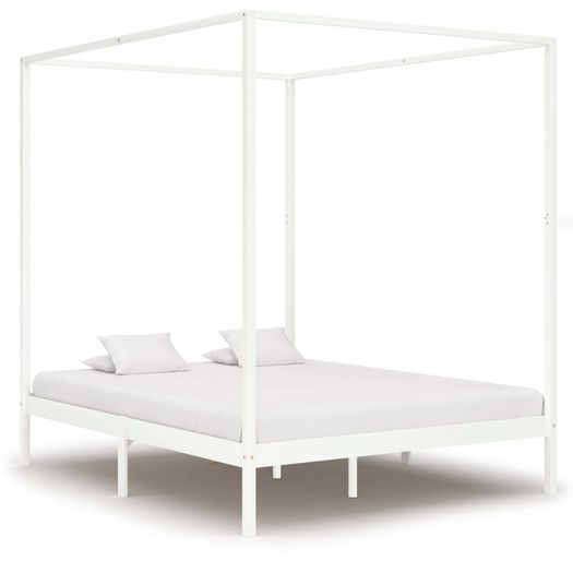 Canopy Bed Frame White Solid Pine Wood 6FT Super King