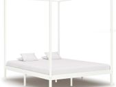 Canopy Bed Frame White Solid Pine Wood 6FT Super King