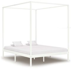 Canopy Bed Frame White Solid Pine Wood 6FT Super King