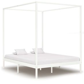 Canopy Bed Frame White Solid Pine Wood 6FT Super King