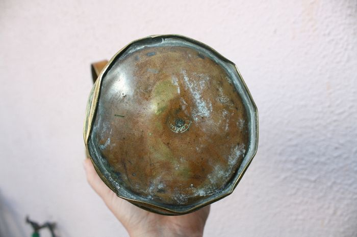 Vintage Embossed Brass Vase Pitcher, Embossed Belgium Brass Vase Jug 13,3"