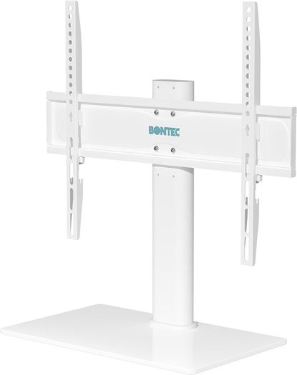 NEW SALE | Universal Table Top Pedestal TV Stand with Bracket for 26inch-55inch LCD/LED TVs-Height Adjustable TV stand with 8mm Tempered Glass Base & Cable Management-Holds 40 KG & Max.VESA 400x400mm White