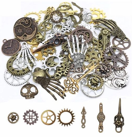 80PCS Assorted Antique Steampunk Gears Vintage Skeleton Charms Pendant Mixed for Necklace Bracelet Jewelry Making Accessory