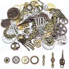 80PCS Assorted Antique Steampunk Gears Vintage Skeleton Charms Pendant Mixed for Necklace Bracelet Jewelry Making Accessory