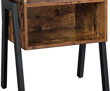 Nightstand, End, Stackable Side, Coffee Table with Open Front Storage Compartment, Retro Rustic Chic Wood Look, Accent Furniture with Metal Legs, Vintage (FREE SHIPPING)