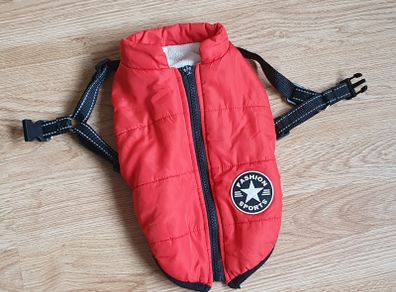 Size Small - A Cute Red Fully Lined Dog Jacket with Harness attached - Read Carefully - #