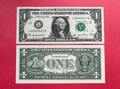 UNITED STATES  ( USA ) 1 Dollar  2003   Low Serial Number.  LETTER  ( L 12) San Francisco   ( Uncirculated )