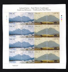 2008 Ireland Ireland Series Paul Henry Landscapes Stamp Sheetlet Plate 1B1B1B1B Fine CDS Used with Dublin cancel of 28th March 2008 (First day of issue)