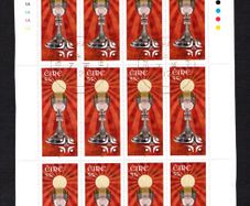 2012 Ireland 50th International Eucharistic Congress Commemorative Stamp Sheetlet Plate 1A1A1A1A Fine CDS Used with Dublin cancel of 7th June 2012 (First day of issue) on envelope extract