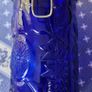 Neiman Marcus Vintage cobalt blue glass storage canister featuring an embossed fruit pattern Image 4