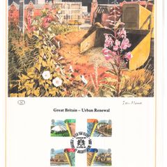 1984 Great Britain Limited Edition Lithographed Print measuring 333mm X 257mm showing urban Renewal Commemorative stamps with First Day of Issue Cancel