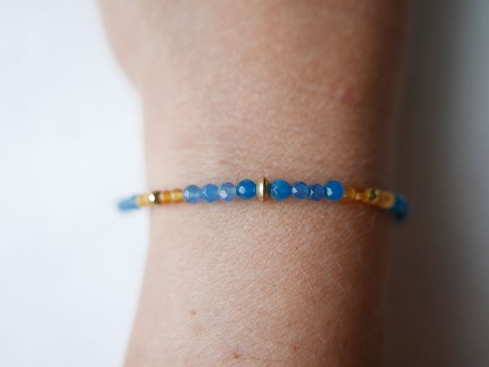 925 Sterling Silver Beaded bracelet with blue and orange stones