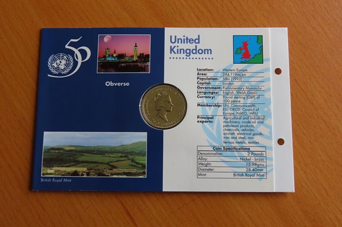 Rare United Nations Peace 1995 2 Pounds BUNC coincard