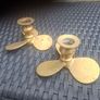Lovely pair of Vintage solid Brass Nautical Boat propeller Candlestick holders Image 2