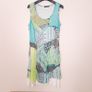 Sophie B Blue Green Abstract Patchwork Sheer Layered Pleated Hem Midi Dress 14UK/42EU Image 7