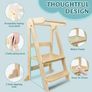 Foldable Learning Tower with 3 Adjustable Heights & Safety Rails Wooden Image 3