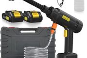 Cordless Pressure Washer, 18 bar Portable High Pressure Electric Washer with 2 Batteries, 6 in 1 Nozzle Cordless Battery High Pressure Washer, Sprays 6-10m Away, for Car/Floor/Patio Cleaning Yellow