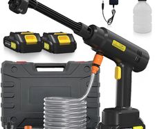 Cordless Pressure Washer, 18 bar Portable High Pressure Electric Washer with 2 Batteries, 6 in 1 Nozzle Cordless Battery High Pressure Washer, Sprays 6-10m Away, for Car/Floor/Patio Cleaning Yellow