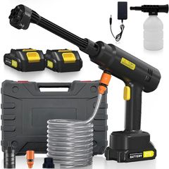 Cordless Pressure Washer, 18 bar Portable High Pressure Electric Washer with 2 Batteries, 6 in 1 Nozzle Cordless Battery High Pressure Washer, Sprays 6-10m Away, for Car/Floor/Patio Cleaning Yellow