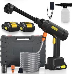 Cordless Pressure Washer, 18 bar Portable High Pressure Electric Washer with 2 Batteries, 6 in 1 Nozzle Cordless Battery High Pressure Washer, Sprays 6-10m Away, for Car/Floor/Patio Cleaning Yellow