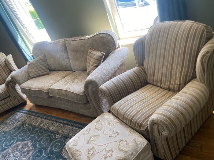 Three Piece Suite (3+1+1) and footstool