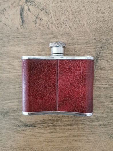 Hip flask with genuine leather inlay for sale