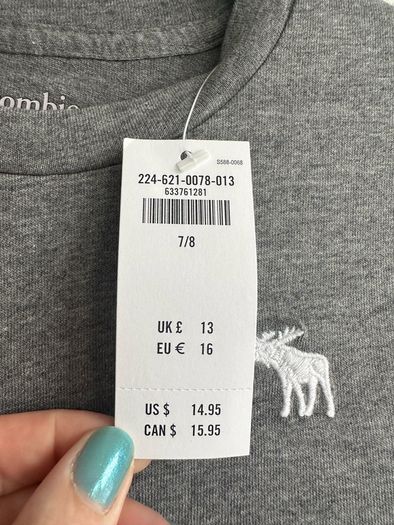 Grey Abercrombie long sleeve tshirt - sz 7/8