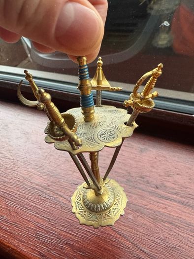 Toledo Swords Cocktail Stick Set of 4 Mini Skewers Brass Vintage  10cm Tall