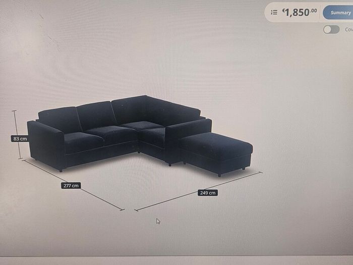 Vimle corner couch 3 seat with open end and storage in footstool