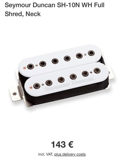 Seymour Duncan Full Shred humbucker pickup SH-10 neck white