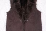Valerie Stevens Chocolate Brown Faux Suede Fur Lined Toggle Waistcoat Gilet Size L/XL