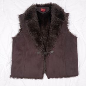 Valerie Stevens Chocolate Brown Faux Suede Fur Lined Toggle Waistcoat Gilet Size L/XL