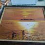 Framed Fisherman Painting Sunset Original On Paper Signed And Framed Sunset Asian Fishing Site. Image 3