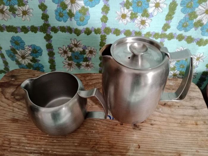 Old Hall,  Stainless steel, vintage teapot and jug