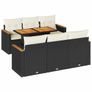 7 Piece Garden Sofa Set with Cushions Black Poly Rattan Acacia Image 2