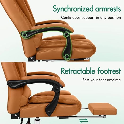 Executive Office Chair with 8 Point Massage & Seat Heated, Home PC Gaming Chairs with Footrest, High Back 150 Reclining Executive Desk Chair with Padded Armrest, PU Leather, Brown