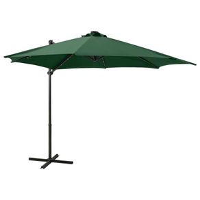 Cantilever Umbrella with Pole and LED Lights Green 300 cm