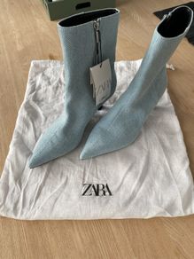 Zara denim kitten heel boots