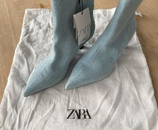 Zara denim kitten heel boots