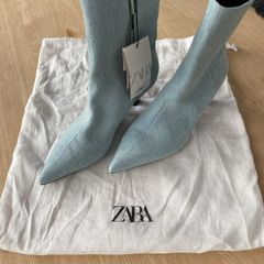 Zara denim kitten heel boots
