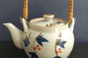 Vintage Very Large and Heavy Japanese or Chinese Pottery Teapot with Wrapped Bamboo Handle, Damage to Spout but Pours Fine!