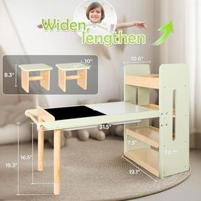 FUN Kids Sensory Table and 2 Chairs Set with Storage Bins & Shelves, Toddler Activity Table with Blackboard and Whiteboard, Childrens Art Table for Drawing Sand and Water Play Ages 3 to 8